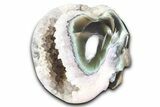 Realistic Polished Banded Agate Skull with Quartz Crystal Pocket #378649-4